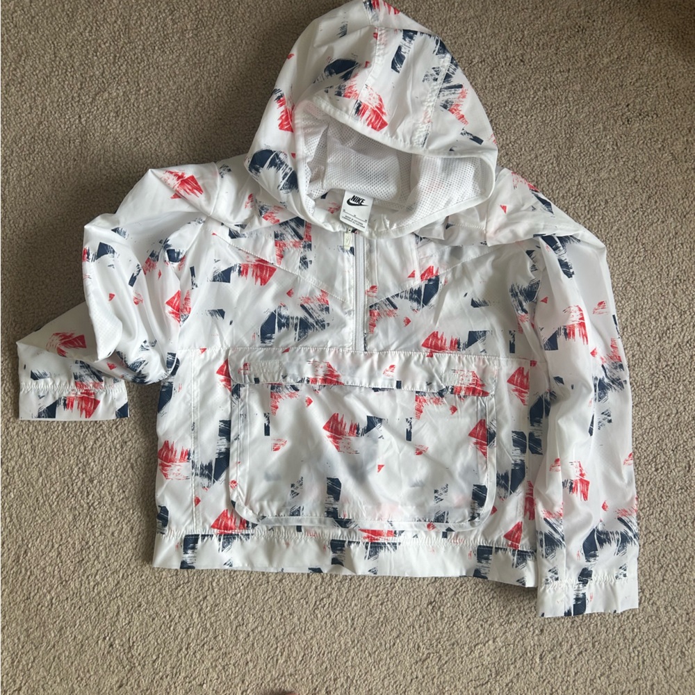 Nike White Jacket with Red and Blue Accents